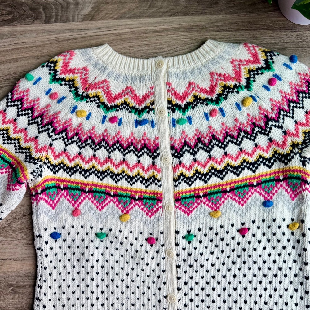 Talbots Multi-Colored Fair Isle Pom Pom Button Back Sweater Women's size M - Picture 9 of 12